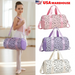 Mandotos International glitter hearts ballet bag for girls, US stock duffel travel and gym bag with colorful heart design.