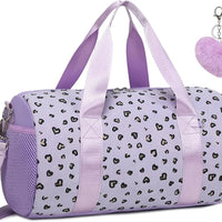 Mandotos International glitter hearts ballet bag for girls, US stock duffel travel and gym bag with colorful heart design.
