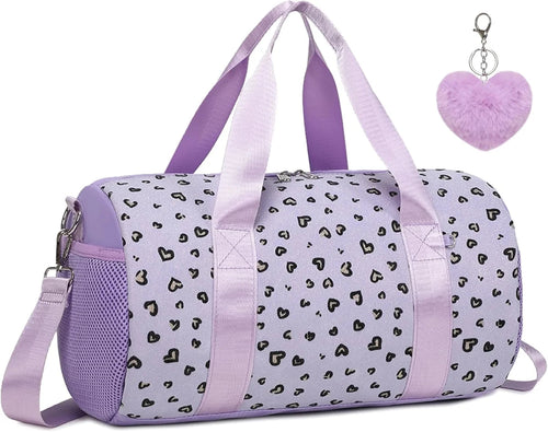 Mandotos International glitter hearts ballet bag for girls, US stock duffel travel and gym bag with colorful heart design.