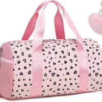 Mandotos International glitter hearts ballet bag for girls, duffel style with handles, ideal for travel, gym, or weekend use.