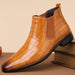 Glossy high-top men's Chelsea boots in size 48 by MANDOTOS INTERNATIONAL, featuring sleek black leather and elastic side panels.
