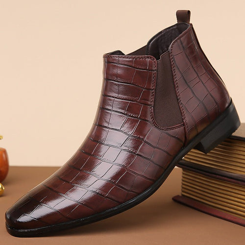 Glossy high-top men's Chelsea boots in size 48 by MANDOTOS INTERNATIONAL, featuring a sleek leather finish and stylish design.
