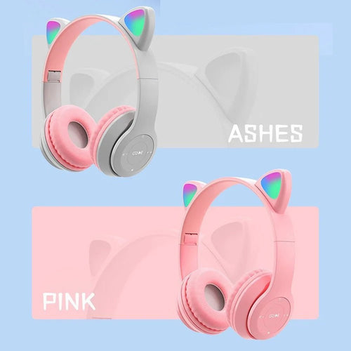 Glow Light Cat Ear Bluetooth Headphones by MANDOTOS INTERNATIONAL with colorful glowing cat ear design for kids and adults