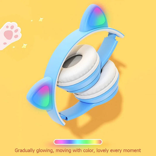 Glow Light Cat Ear Bluetooth Headphones by MANDOTOS INTERNATIONAL, featuring illuminated cat ear design for kids and adults.