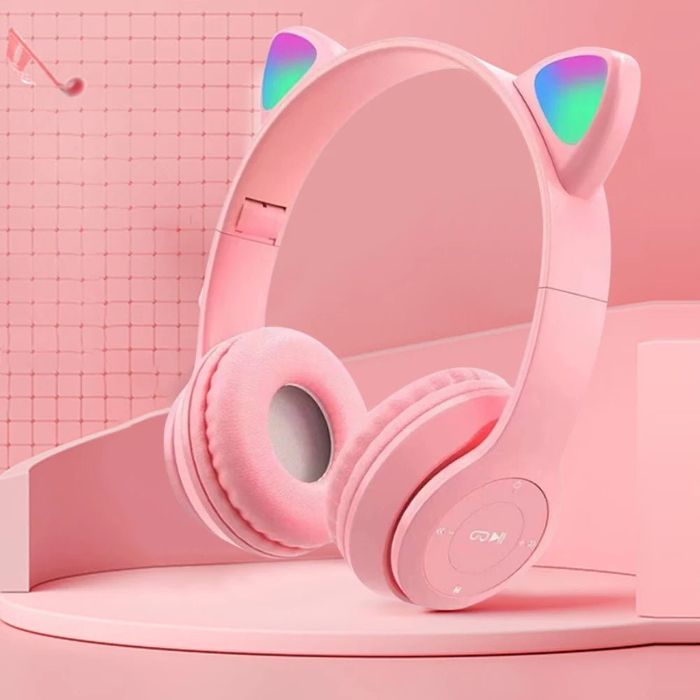 Glow Light Cat Ear Bluetooth Headphones by MANDOTOS INTERNATIONAL, featuring colorful glowing cat ears and adjustable headbands.
