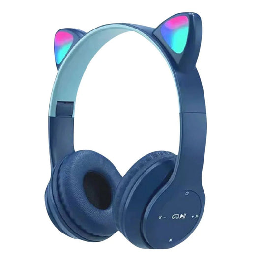 Glow Light Cat Ear Bluetooth Headphones by MANDOTOS INTERNATIONAL with illuminated cat ears for kids and adults.