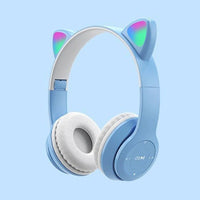 Glow Light Cat Ear Bluetooth Headphones by MANDOTOS INTERNATIONAL with illuminated cat ear design for kids and adults.