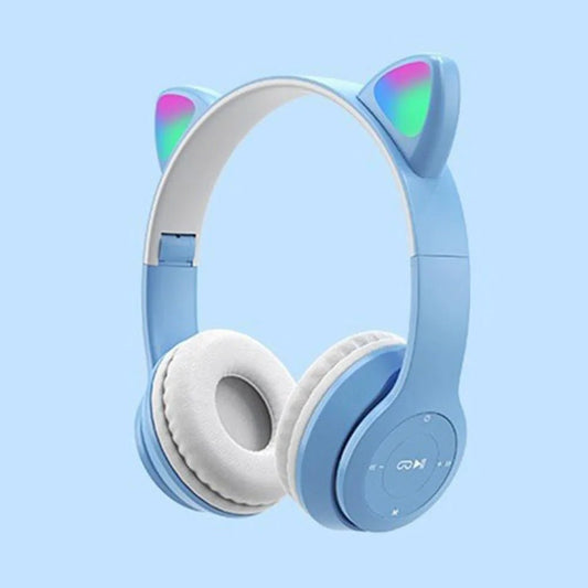 Glow Light Cat Ear Bluetooth Headphones by MANDOTOS INTERNATIONAL with illuminated cat ear design for kids and adults.