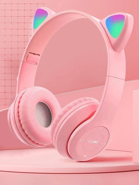 Mandotos International glow light cat ear Bluetooth headphones for kids and adults with illuminated cat ears and comfortable headband.