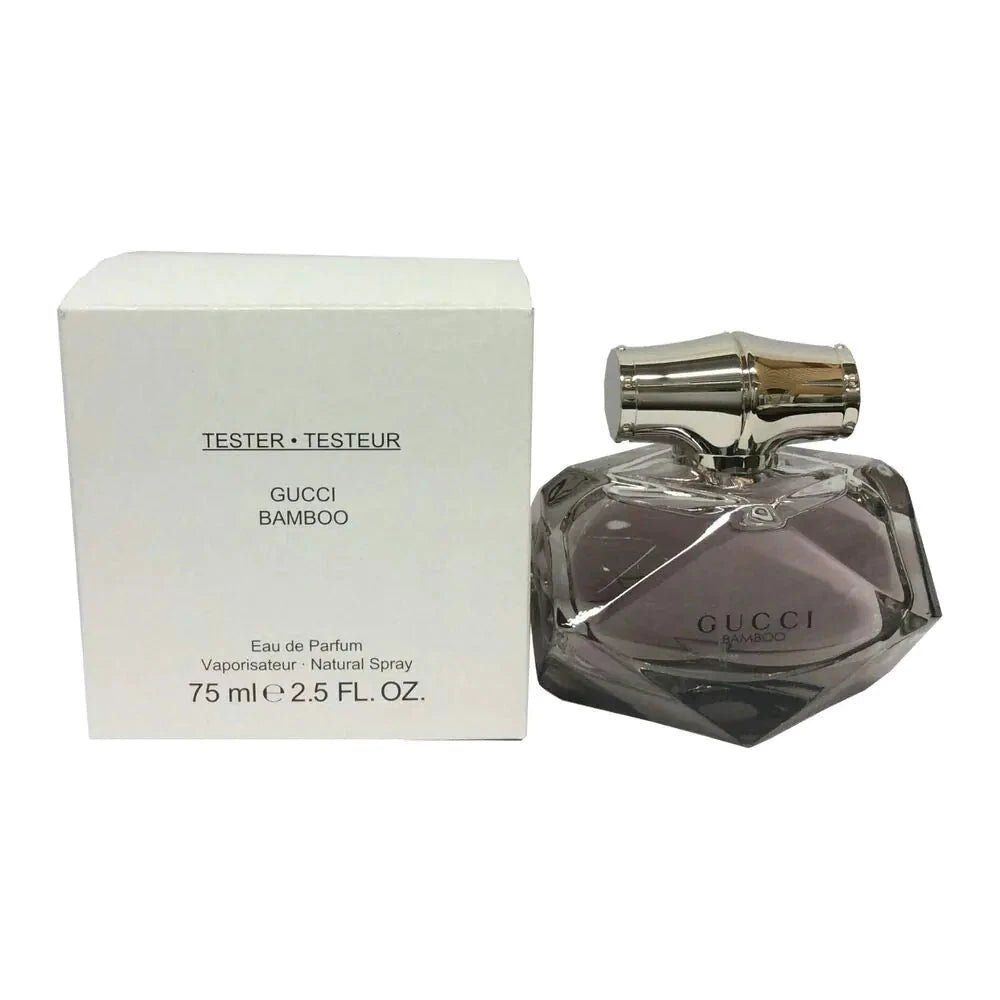 Mandotos International Gucci Bamboo Eau De Parfum 2.5oz tester bottle with elegant packaging and cap.