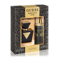 GUESS Seductive Noir women's fragrance set with 2.5 oz EDT and 4.2 oz body mist, featuring elegant bottles and packaging.
