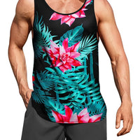 Hawaiian style palm print men's tank top by MANDOTOS INTERNATIONAL for summer beach trips, featuring vibrant tropical design.
