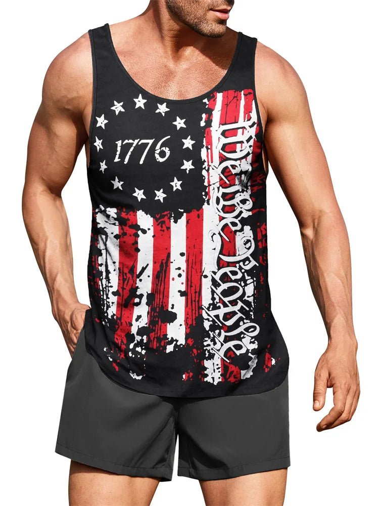 Hawaiian style palm print men's tank top by MANDOTOS INTERNATIONAL, perfect for summer beach trips and casual wear.