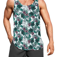 Hawaiian style palm print men's tank top by MANDOTOS INTERNATIONAL, ideal for summer beach trips and casual wear