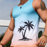 Mandotos International Hawaiian style palm print men's tank top, perfect for summer beach trips and casual warm-weather wear.