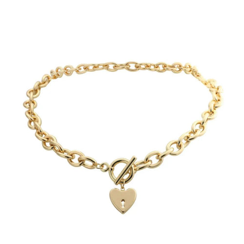 Mandotos International Heart Key Toggle Necklace featuring a silver heart-shaped key pendant on a delicate chain