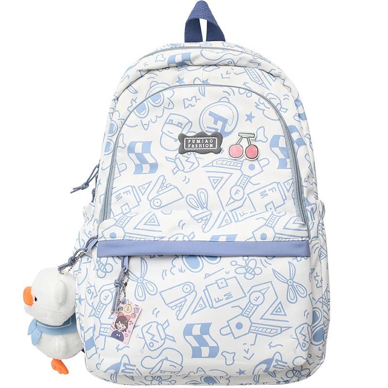 High capacity plaid backpack for students with cute print, made by MANDOTOS INTERNATIONAL, ideal for school and everyday use.