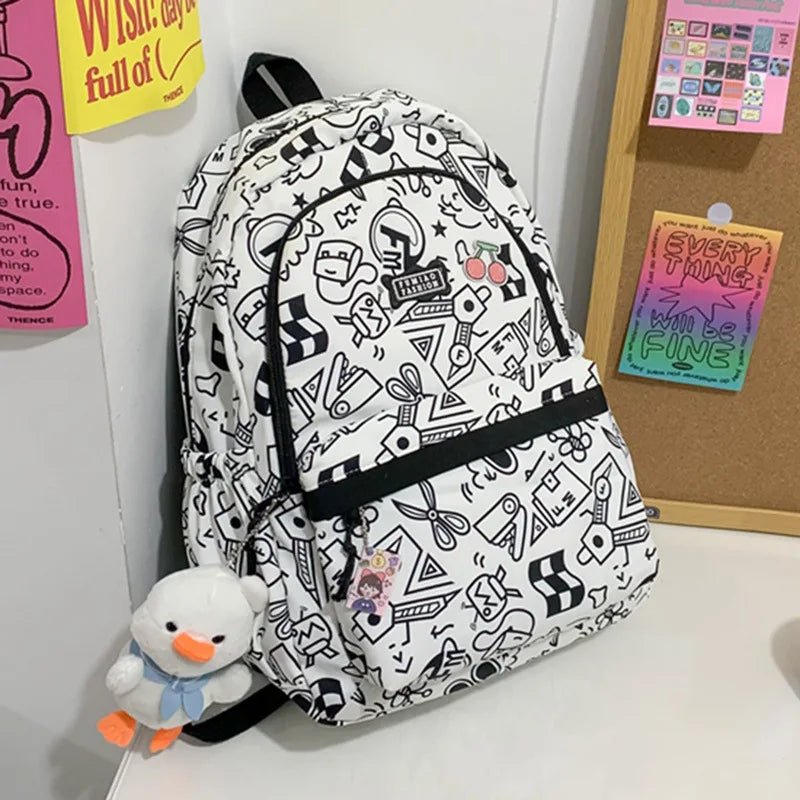 High capacity plaid school backpack with cute print by MANDOTOS INTERNATIONAL, ideal for students and school use.