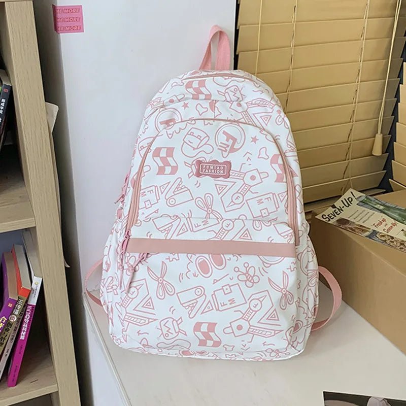 High capacity plaid backpack for students by MANDOTOS INTERNATIONAL with cute print and multiple compartments for school use