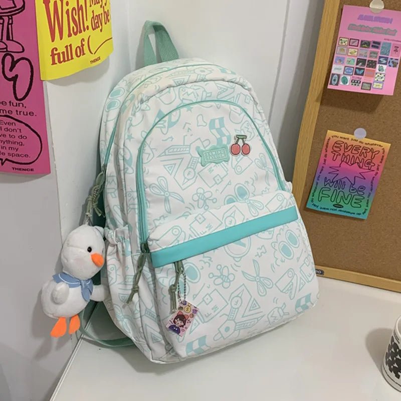High capacity plaid student backpack with cute print by MANDOTOS INTERNATIONAL, ideal for school and everyday use