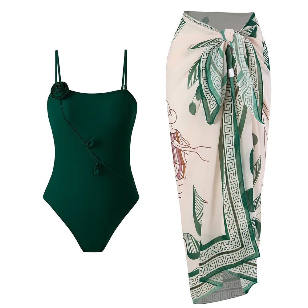 Mandotos International women's swimwear with printed sarong, bikini set, and beach coverup wrap skirt in high-quality fabric.