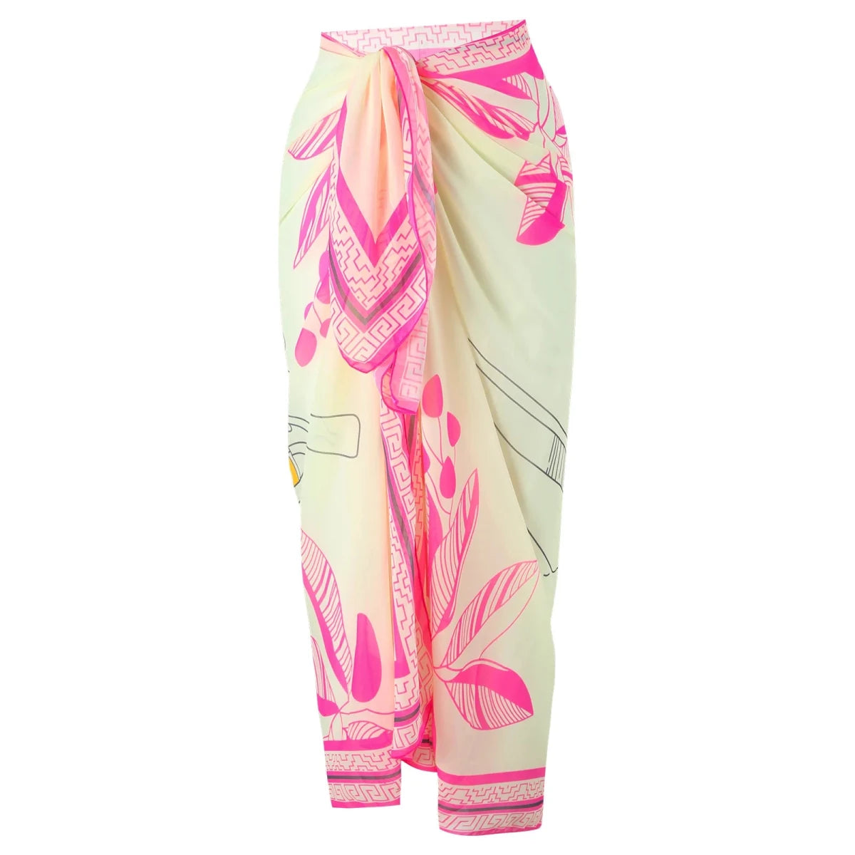 High-quality swimwear fabric women’s printed sarong and bikini set with beach coverup wrap skirt and customizable logo design.