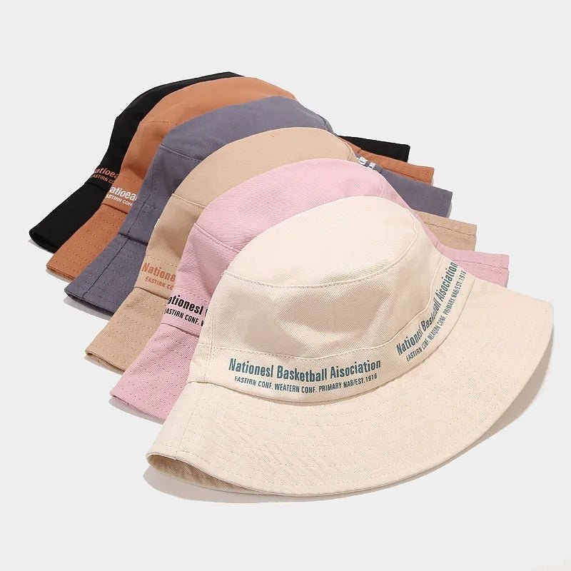 Beige twill cotton summer sun hat with custom silk screen logo, designed for outdoor wear by MANDOTOS INTERNATIONAL.