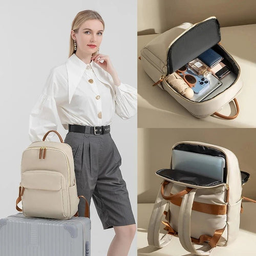 Mandotos International waterproof laptop backpack designed for business travel, with multiple compartments and durable material.