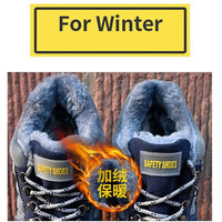 High-quality winter safety boots for men with steel toe cap, plush warm lining, puncture-proof sole, ideal for work environments.