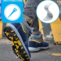 Mandotos men's winter safety boots with steel toe cap, plush lining, puncture-proof sole, ideal for work and cold weather protection.