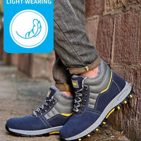 Mandotos men's winter safety boots with steel toe cap, puncture-proof sole, plush lining, ideal for work and cold weather.