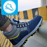 Mandotos men's winter work boots with steel toe cap, plush lining, puncture-proof safety shoes, durable safety work footwear