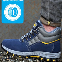 Mandotos men's winter safety boots with steel toe cap, plush lining, puncture-proof sole, ideal for work and cold weather conditions.