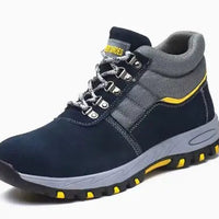 Mandotos International men's winter safety boots with steel toe cap, plush lining, puncture-proof sole, and rugged work shoe design