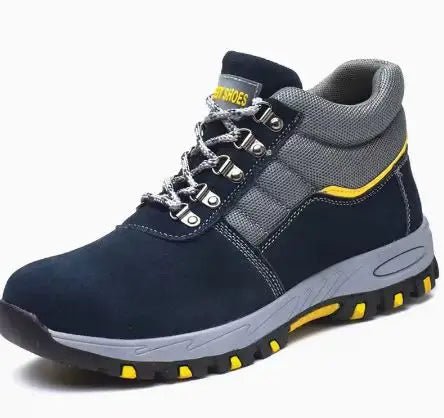 Mandotos International men's winter safety boots with steel toe cap, plush lining, puncture-proof sole, and rugged work shoe design