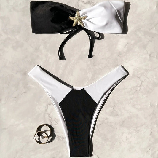 Plus size high waist swimsuit set with push-up bikini top, MANDOTOS INTERNATIONAL, featuring vibrant colors and supportive fit.