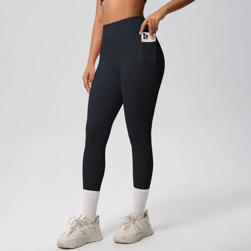Mandotos high waist women's leggings with stretch fabric, pockets, and push-up design, ideal for yoga, running, and fitness activities.