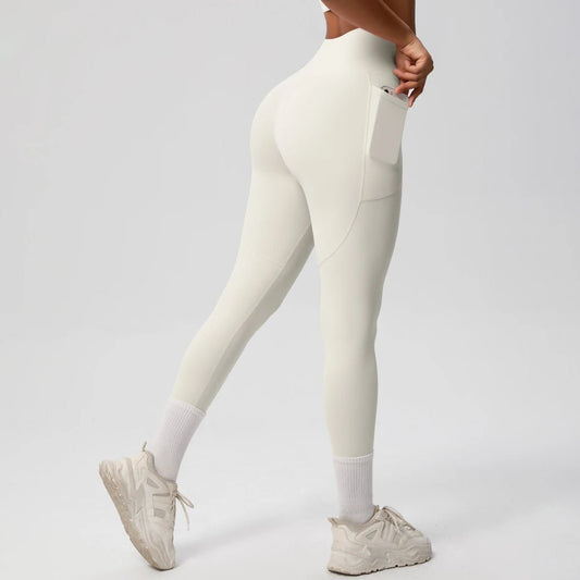 Mandotos high waist women's yoga leggings with pockets, stretch fit, push-up design, ideal for fitness, running, and sports activities.