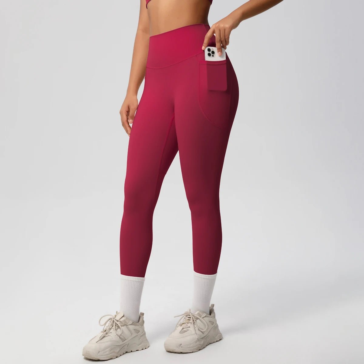 Mandotos high waist women's yoga leggings with pockets, stretch fit, push-up design, ideal for fitness, running, and sports.