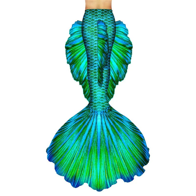Customized MANDOTOS International mermaid tail bikini set with a vibrant swimming suit and realistic mermaid tail for freediving.
