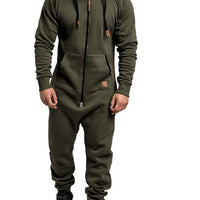 Mandotos International men's hooded fleece jumpsuit in solid color, casual and in-stock for comfortable, stylish everyday wear.