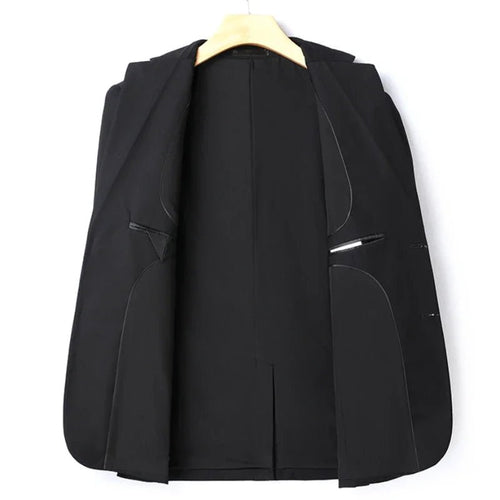 Italian style slim fit 8XL business suit set by Mandotos International, perfect for wedding groom or best man attire.