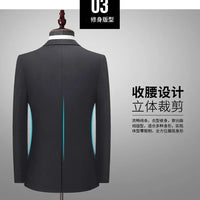 Italian style slim fit 8XL business suit set by MANDOTOS INTERNATIONAL, perfect for wedding groom or best man attire.