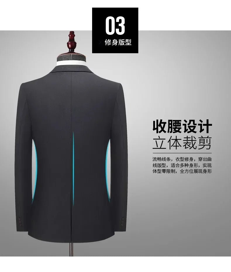Italian style slim fit 8XL business suit set by MANDOTOS INTERNATIONAL, perfect for wedding groom or best man attire.