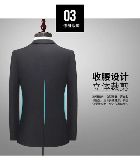 Italian style slim fit 8XL business suit set by MANDOTOS INTERNATIONAL, perfect for wedding groom or best man attire.