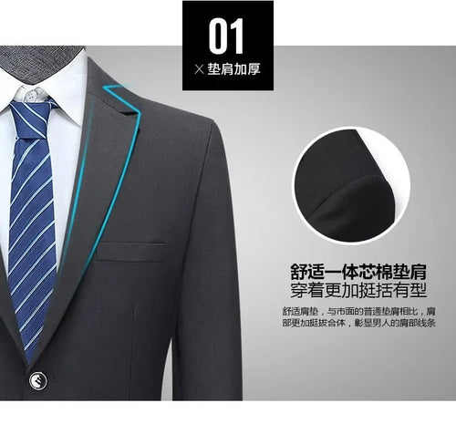 Italian style slim fit 8XL business suit set by MANDOTOS INTERNATIONAL, perfect for wedding groom or best man attire.