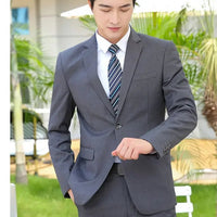 Italian style slim fit 8XL business suit set by MANDOTOS INTERNATIONAL, perfect for wedding groom or best man attire.