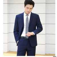 Italian style slim fit 8XL business suit set by MANDOTOS INTERNATIONAL, perfect for wedding groom or best man attire.