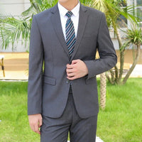 Italian style slim fit 8XL business suit set by Mandotos International, ideal for wedding groom or best man attire.