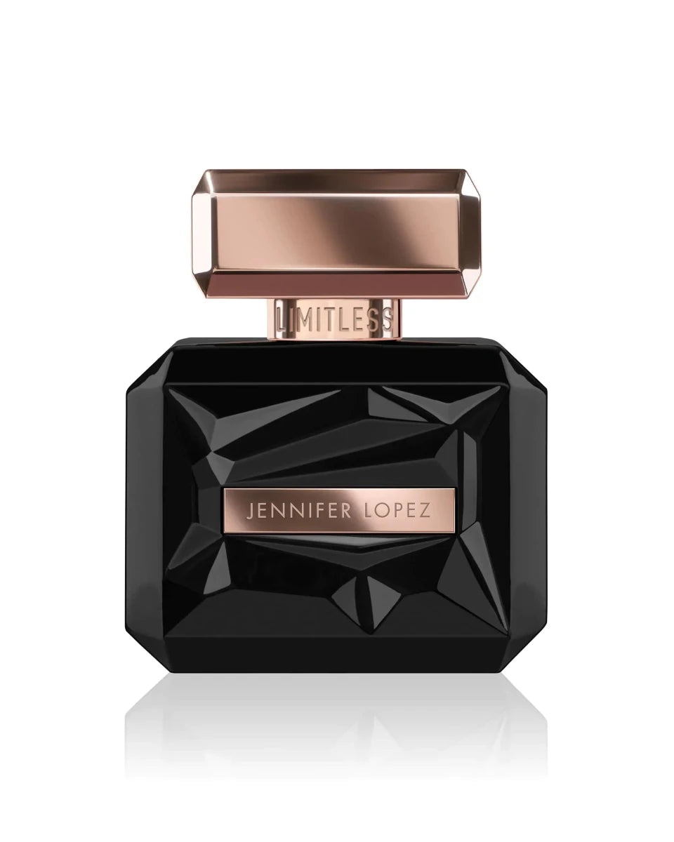 Mandotos International JLo Empower Eau De Parfum bottle featuring vibrant woody amber scent, 1 oz, elegant glass design.